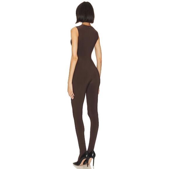 NORMA KAMALI Women's Sleeveless Catsuit With Footsie Size XXS/32 In Chocolate - Picture 3 of 15